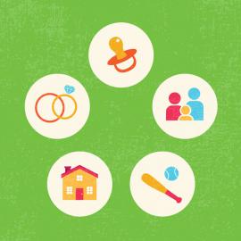 Un fondo verde con iconos de una familia. Los íconos representan a un padre, una madre y un hijo tomados de la mano, simbolizando la unidad y la unión.