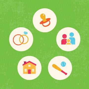 Un fondo verde con iconos de una familia. Los íconos representan a un padre, una madre y un hijo tomados de la mano, simbolizando la unidad y la unión.