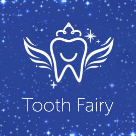 Logotipo del Hada de los Dientes sobre fondo azul: Un logotipo caprichoso con el Hada de los Dientes, sobre un fondo azul vibrante.
