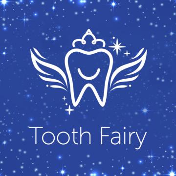 Logotipo del Hada de los Dientes sobre fondo azul: Un logotipo caprichoso con el Hada de los Dientes, sobre un fondo azul vibrante.