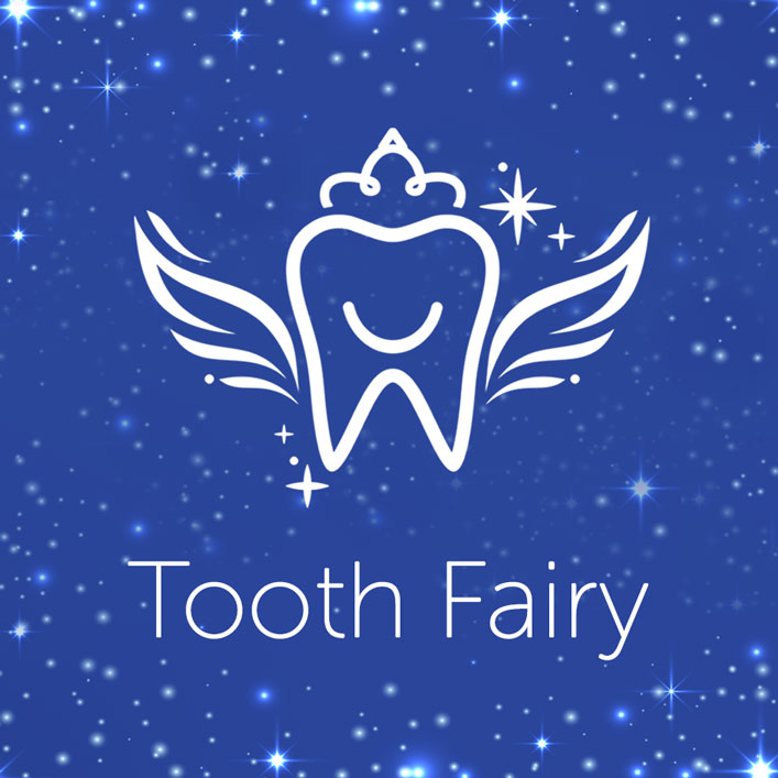 Logotipo del Hada de los Dientes sobre fondo azul: Un logotipo caprichoso con el Hada de los Dientes, sobre un fondo azul vibrante.